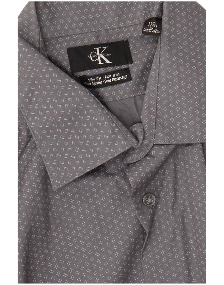 CALVIN KLEIN Herren Slim Fit Hemd Größe 15 1/2 Mittelgrau geometrisch
