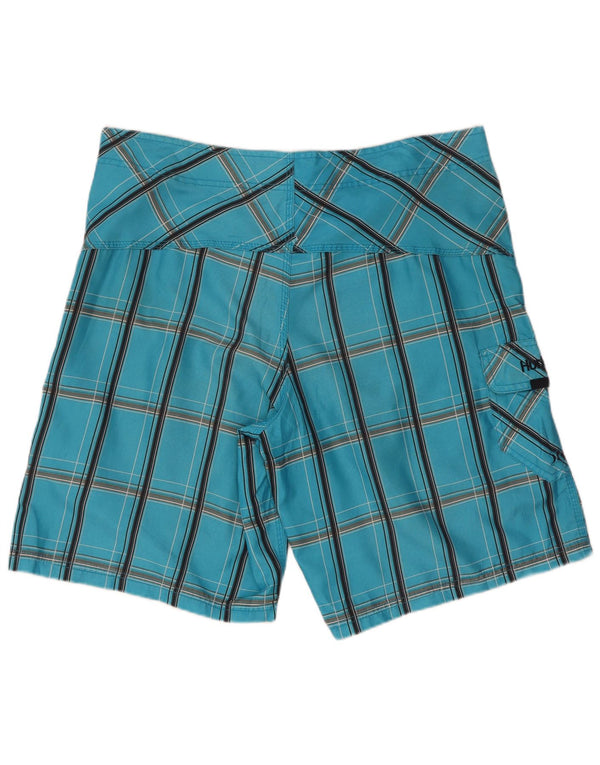 Hurley Herren-Badeshorts, groß, blau kariert, Polyester