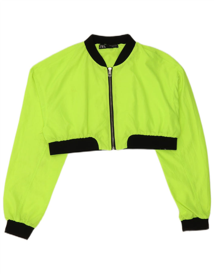 Zara Damen Crop Trainingsanzug Top Jacke UK 14 Mittelgelb Farbblock
