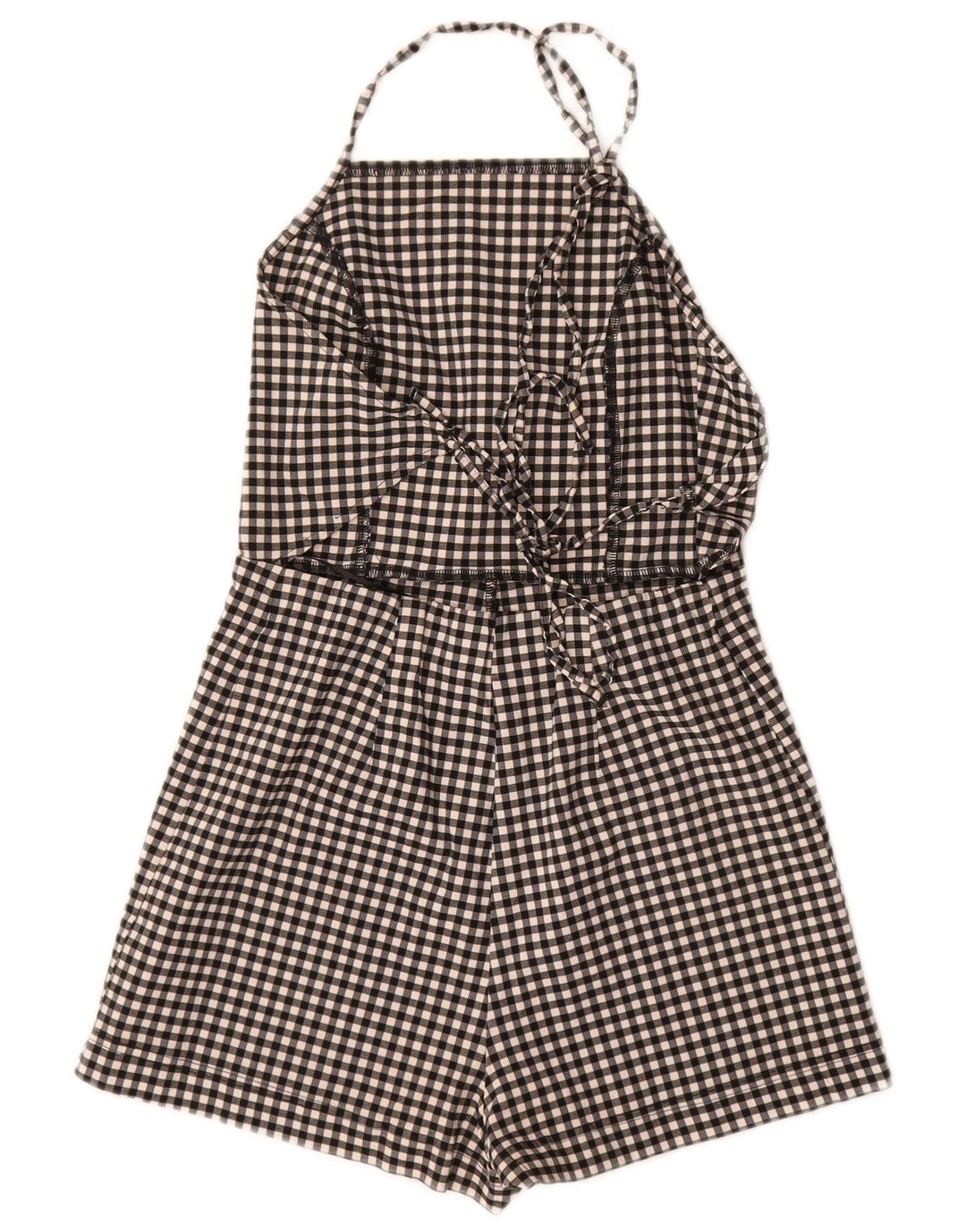Topshop Womens Halter Playsuit UK 10 Small Schwarz Gingham Viskose