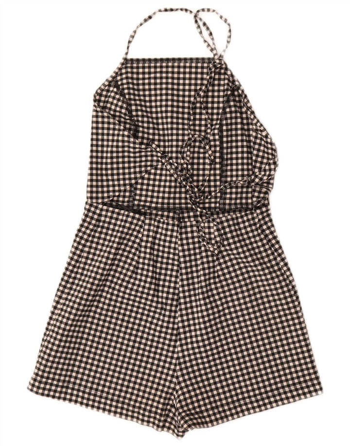 Topshop Womens Halter Playsuit UK 10 Small Schwarz Gingham Viskose