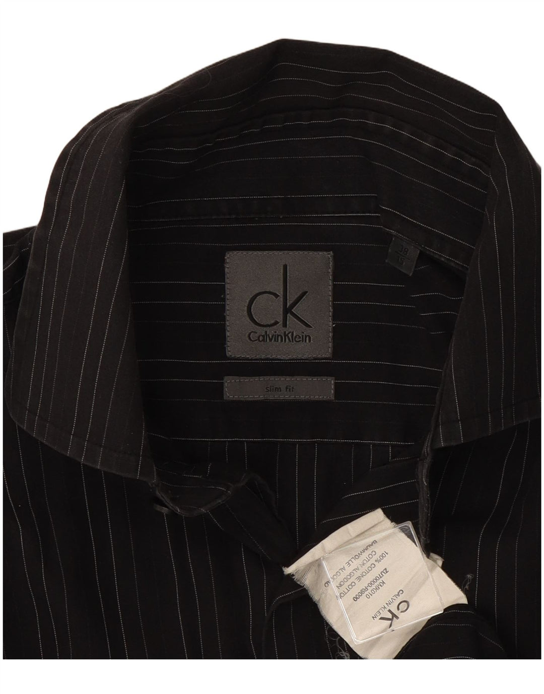 Calvin Klein Herren Slim Fit Hemd Größe 38 15 Mittelschwarze Nadelstreifen-Baumwolle