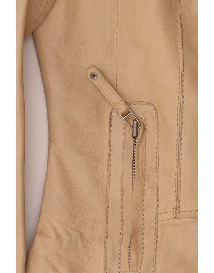 Cabrini Damen Leder Bikerjacke EU 36 Small Beige