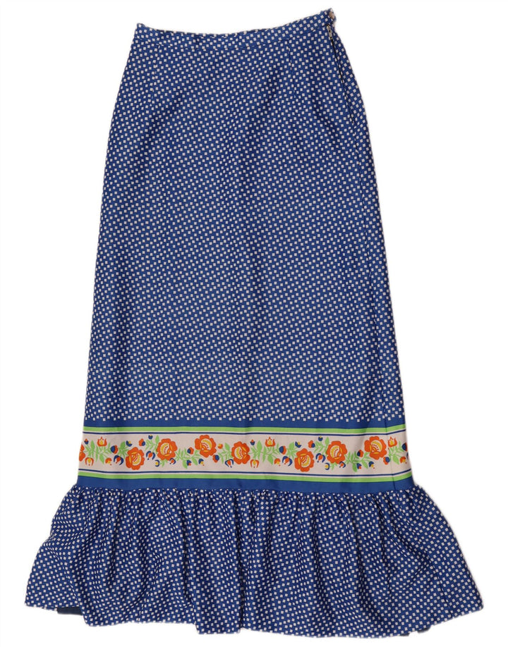 Vintage Damen Maxirock W28 Mittelblau Geometrisch