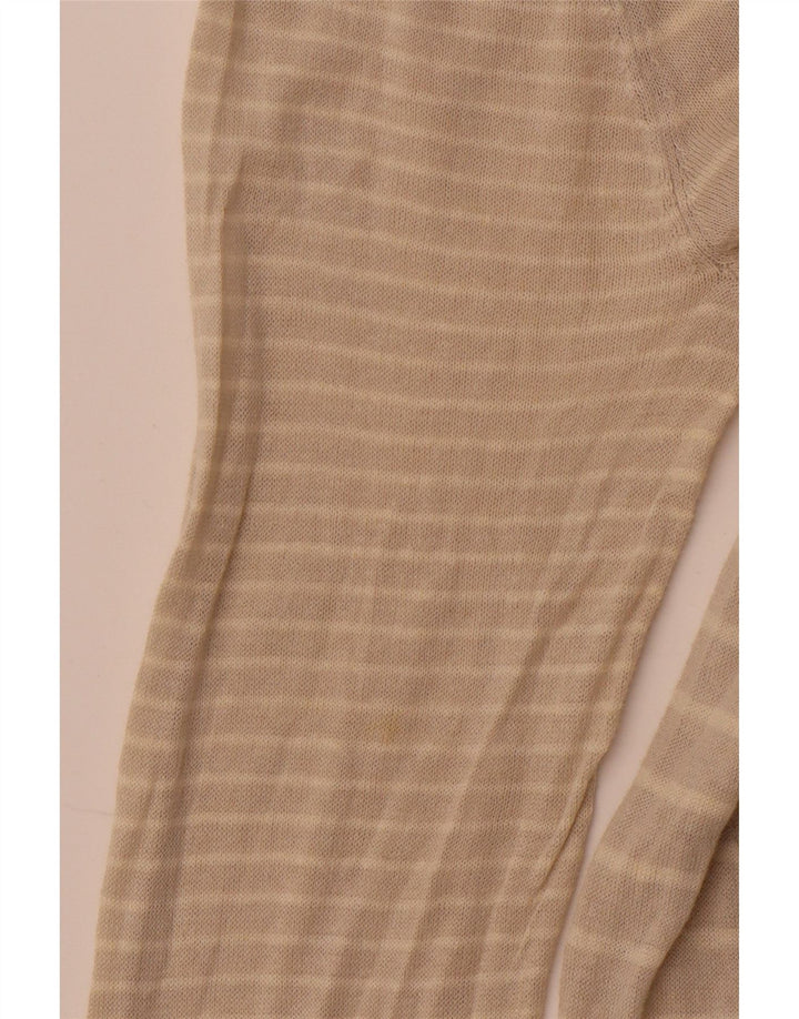 WHITE STUFF Damen-Cardigan-Pullover UK 14 Großes beige gestreiftes Leinen