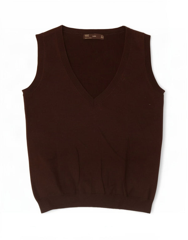 Zara Damen Weste Tank Top UK 12 Mittelbraune Baumwolle