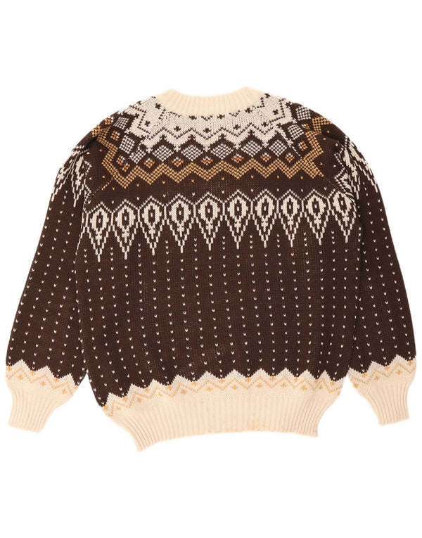 Vintage Herren Pullover mit Rundhalsausschnitt, groß, braun, Fair Isle