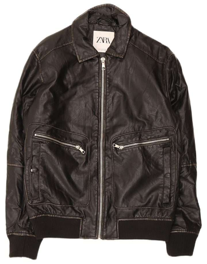Zara Herren Lederjacke UK 38 Mittelschwarzes Polyurethan