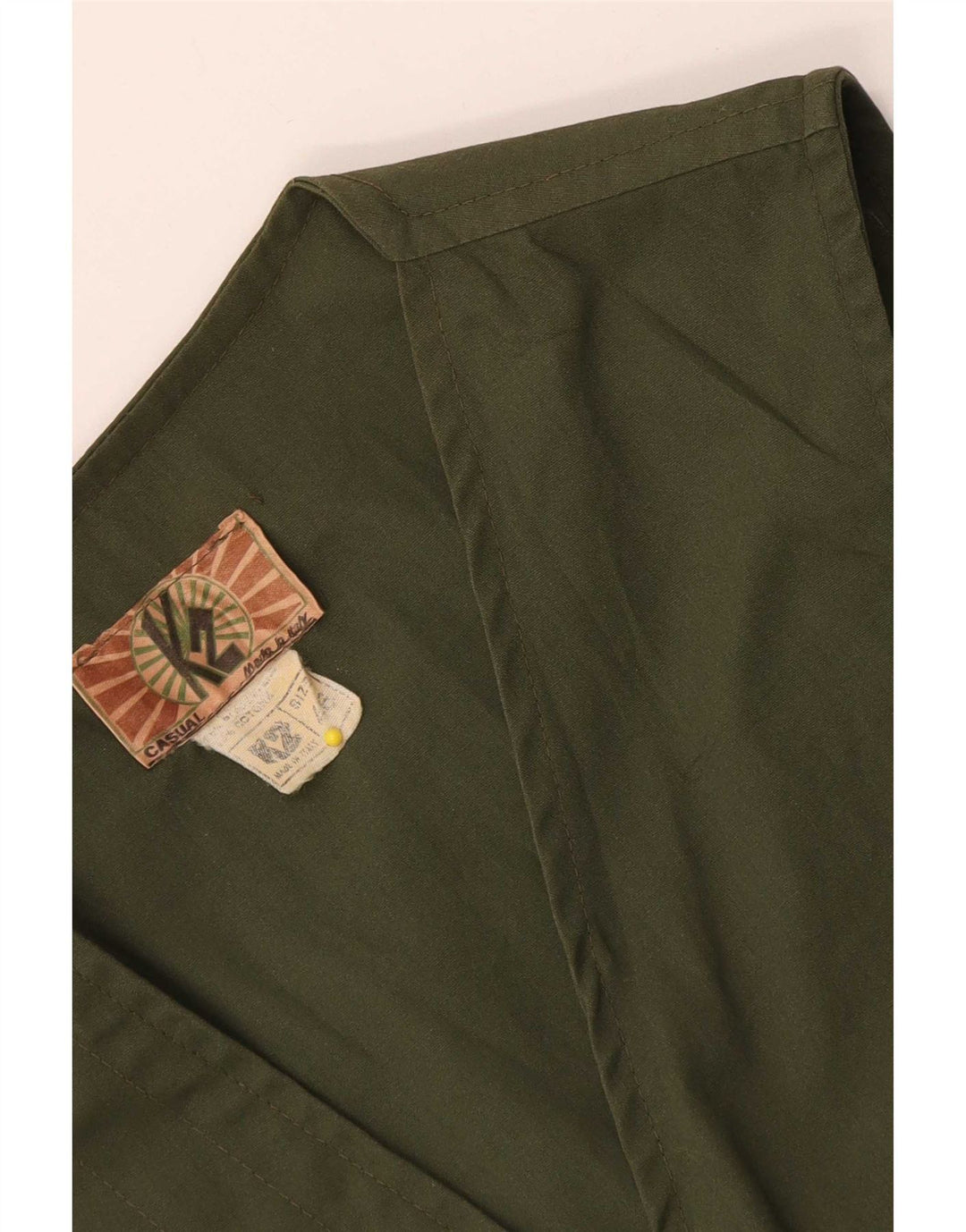 Vintage Herren Utility Gilet IT 46 Small Khaki Baumwolle