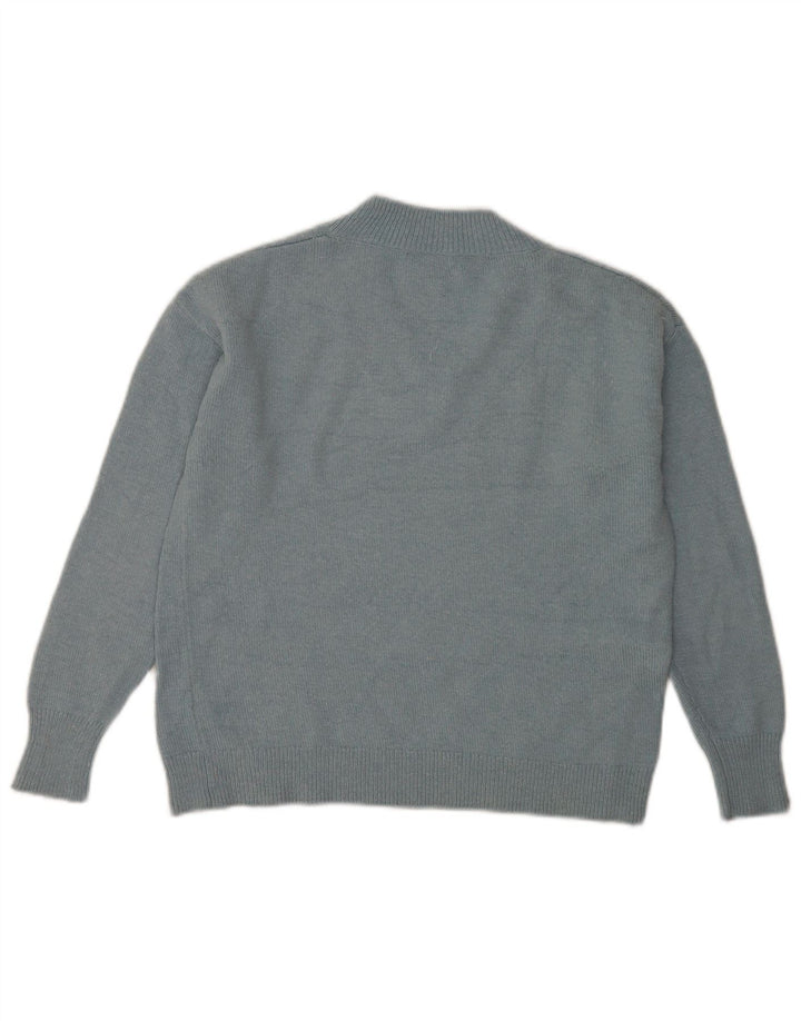 Massimo Dutti Damen-Pullover mit V-Ausschnitt, UK 14, Mittelblau, Polyamid