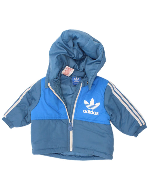Adidas Baby Jungen gepolsterte Jacke mit Grafik und Kapuze, 3–6 Monate, blaues Farbblockdesign