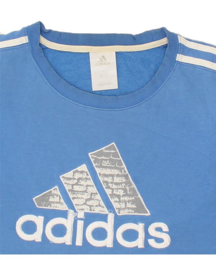 ADIDAS Mens Graphic Sweatshirt Jumper Small Blue Cotton Vintage Adidas and Second-Hand Adidas from Messina Hembry 