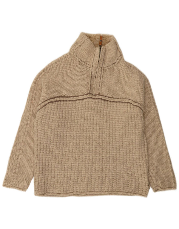 Fat Face Mens Zip Neck Jumper Sweater Large Beige Flecked Lambswool