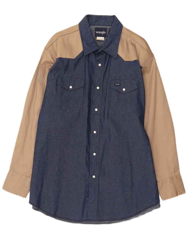 Wrangler Herren Western-Jeanshemd 2XL Blau Colourblock Baumwolle