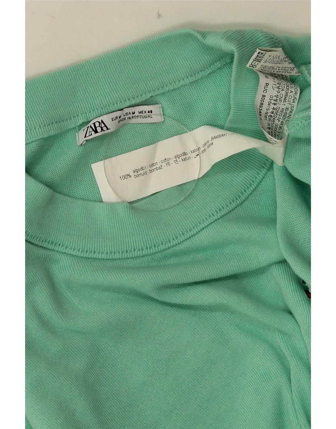 Zara Herren Grafik-T-Shirt-Oberteil aus mittelgrüner Baumwolle