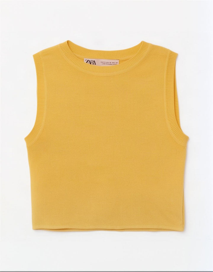 Zara Damen Crop Vest Top UK 12 Mittelgelbe Viskose