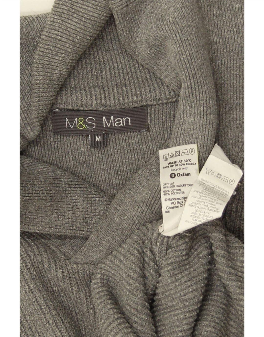Marks & Spencer Herren-Pullover mit Schalkragen, mittelgraue Baumwolle