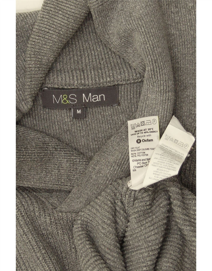 Marks & Spencer Herren-Pullover mit Schalkragen, mittelgraue Baumwolle