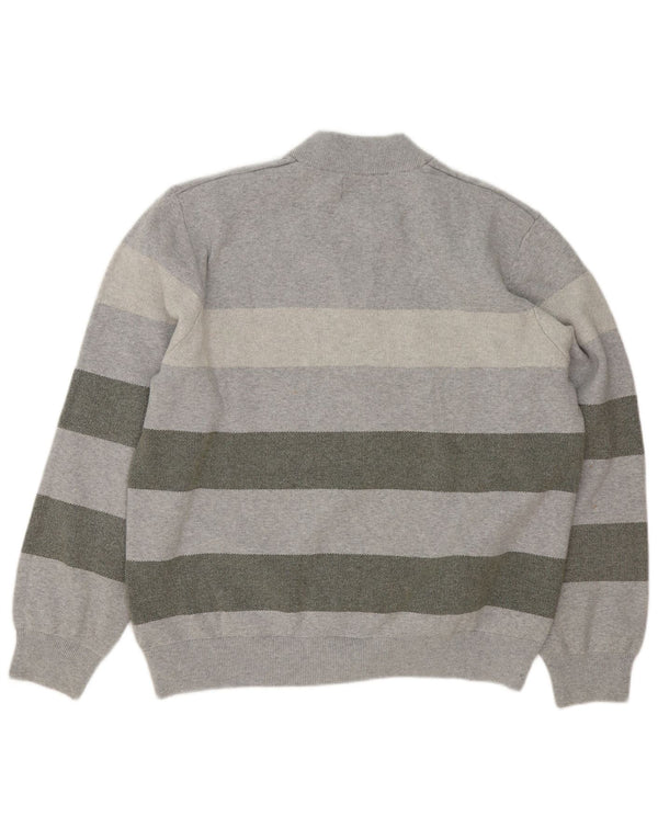 Marks & Spencer Herren-Pullover mit Reißverschluss am Hals, 2XL, grau gestreift, Baumwolle