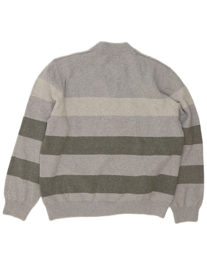 Marks & Spencer Herren-Pullover mit Reißverschluss am Hals, 2XL, grau gestreift, Baumwolle