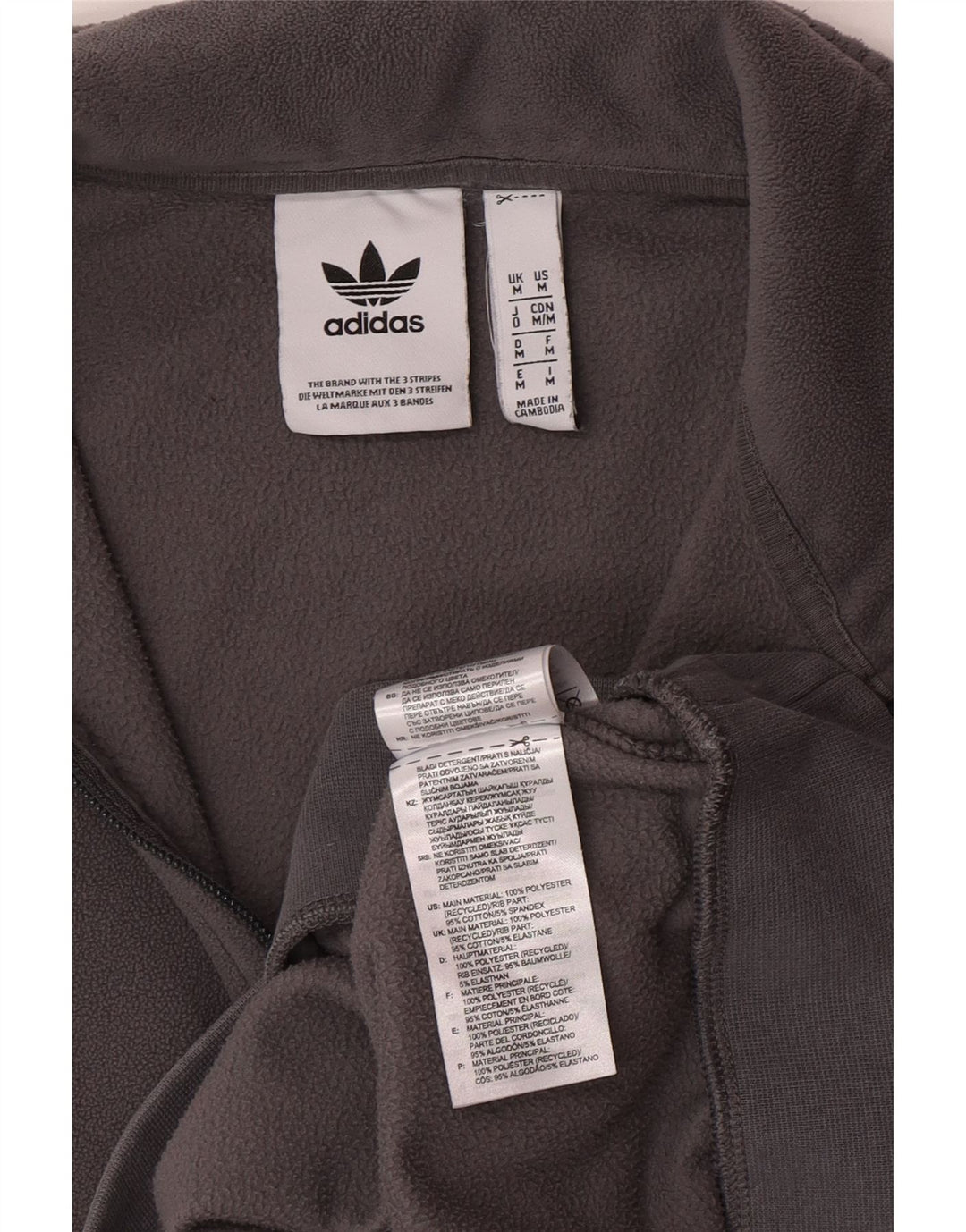 Adidas Herren-Fleecepullover mit Reißverschluss am Hals, mittelgraues Polyester