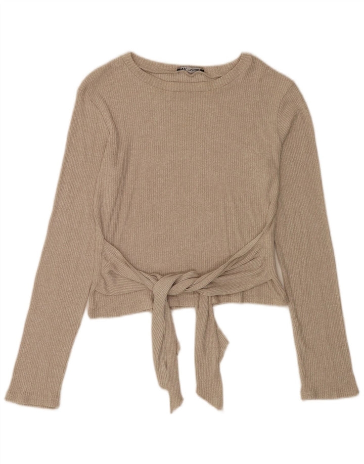 Zara Damen Top Langarm UK 12 Mittelbeige Viskose
