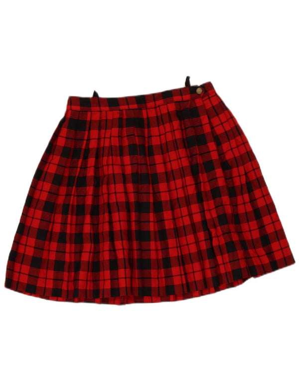 Vintage Damen Faltenrock in A-Linie EU 38 Medium W28 Rot kariertes Polyester