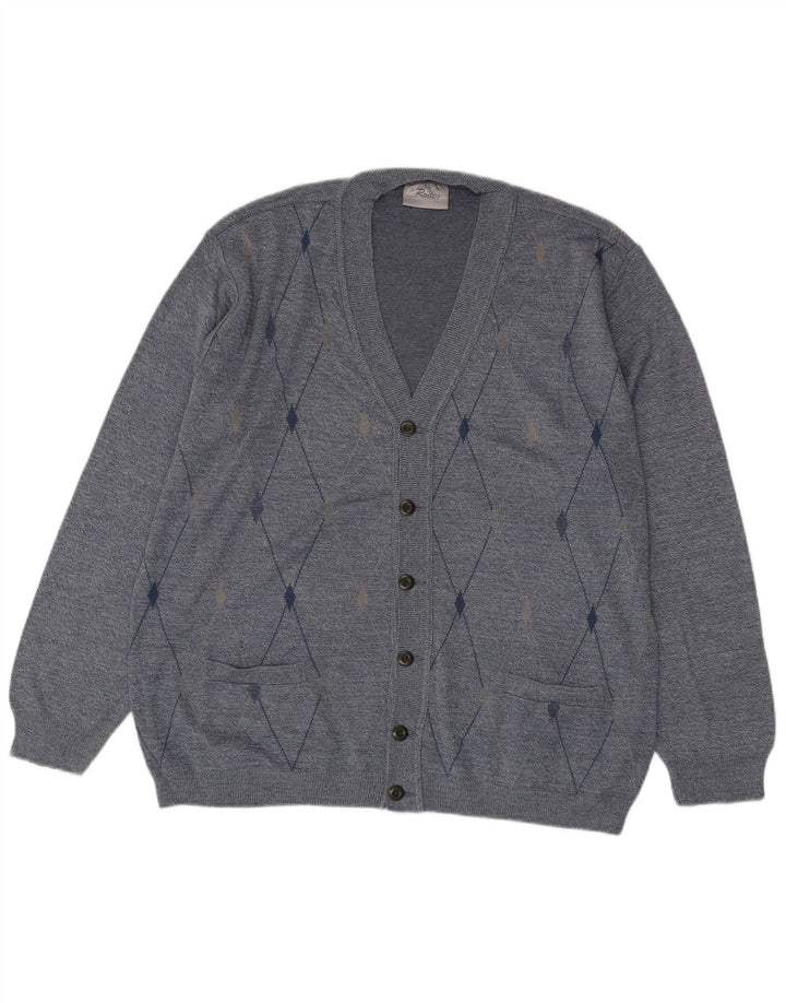 Rodes Herren-Cardigan-Pullover 2XL Blaues Argyle/Diamant-Acryl