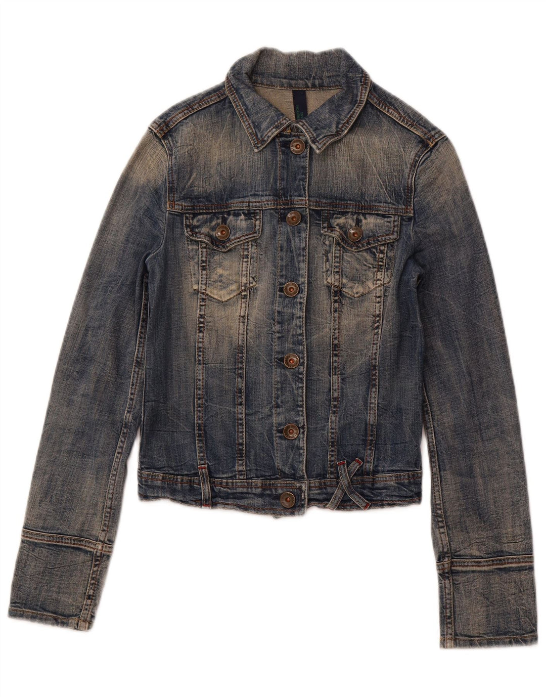 BENETTON Damen Crop Denim Jacke UK 10 Small Blaue Baumwolle