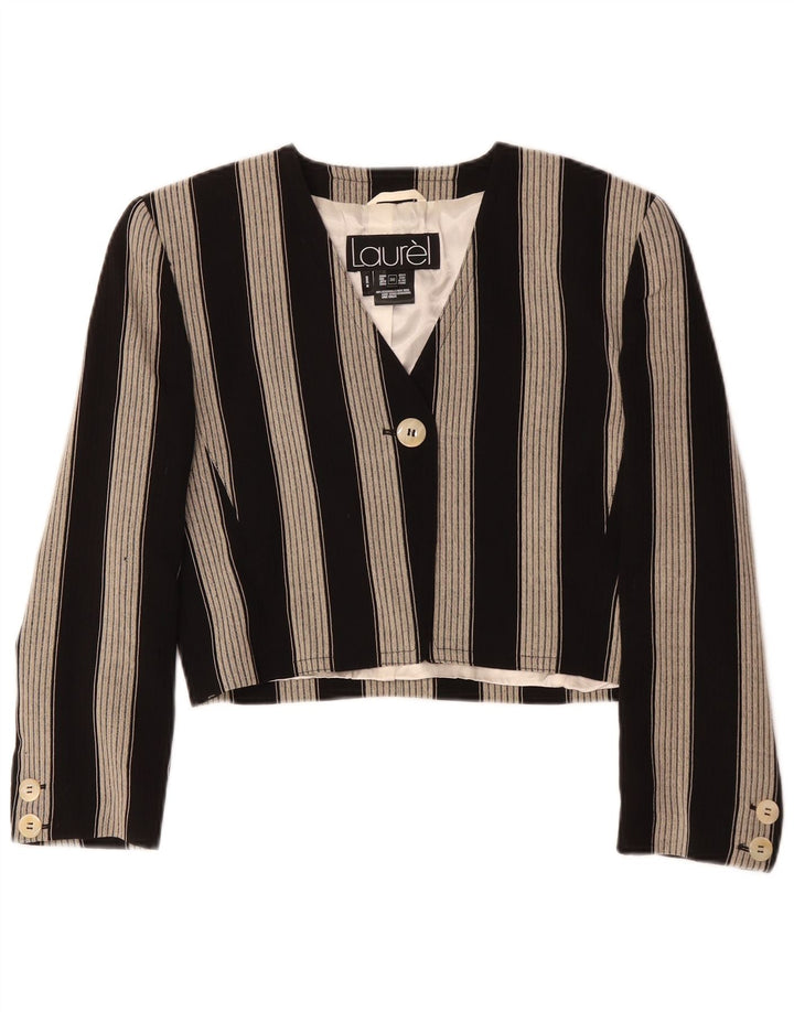 Laurel Womens 1 Button Crop Blazer Jacke EU 36 Kleine schwarz gestreifte Wolle