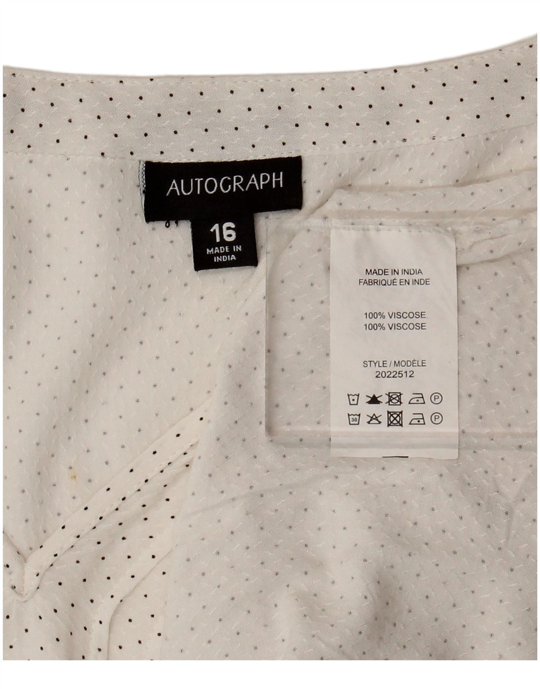 Autograph Damen-Blusenoberteil mit 3/4-Ärmeln, UK-Größe 46, Größe L, weiß gepunktete Viskose