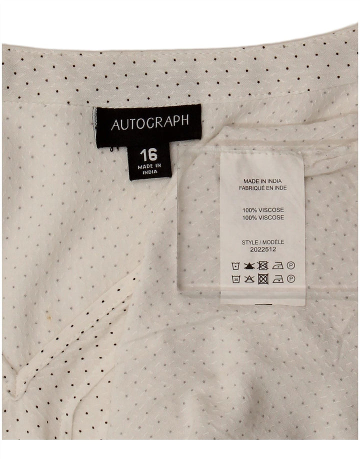 Autograph Damen-Blusenoberteil mit 3/4-Ärmeln, UK-Größe 46, Größe L, weiß gepunktete Viskose