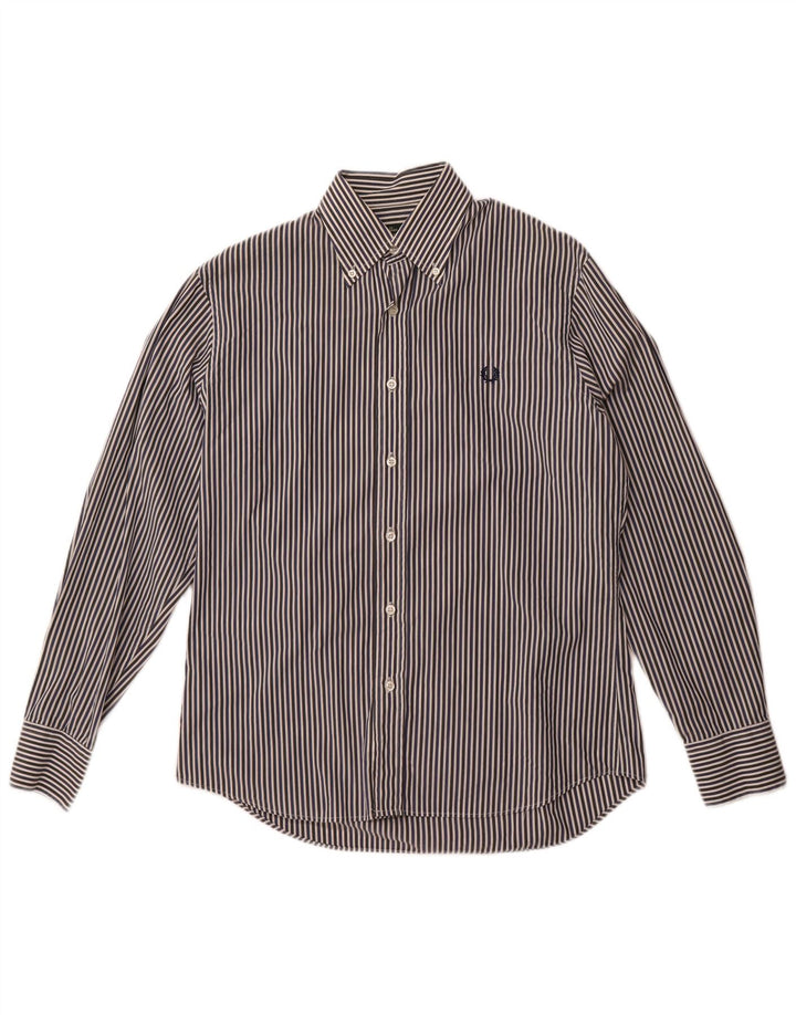 Fred Perry Herren-Hemd mit schmaler Passform, mittelmarineblaue Nadelstreifen-Baumwolle