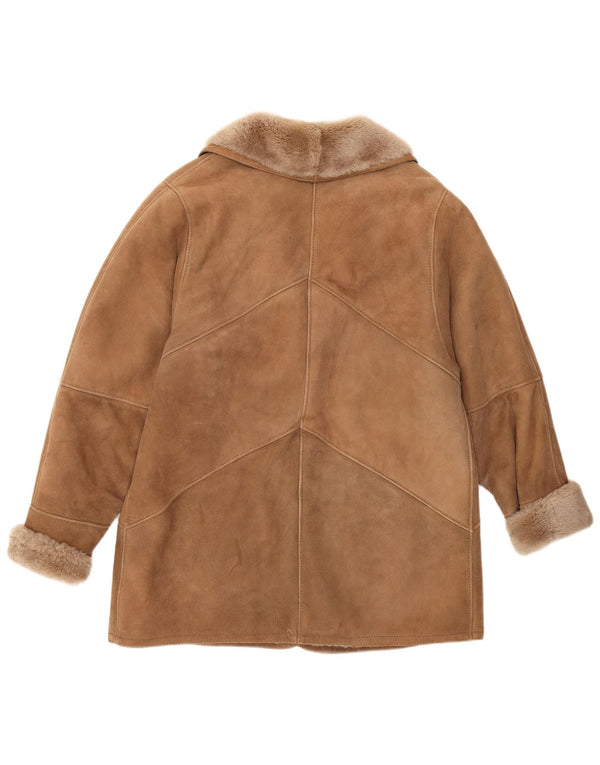 Vintage Damen Shearling Jacke UK 12 Mittelbraun Klassisch