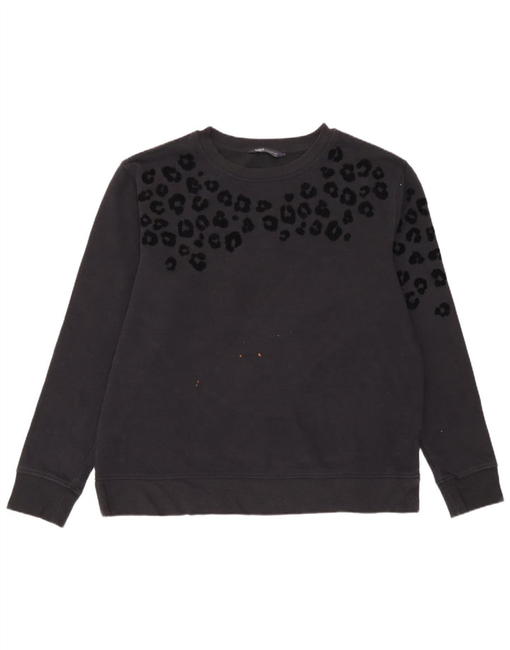 Marks & Spencer Damen-Sweatshirt-Pullover UK 14 Mittelschwarzer Tierdruck