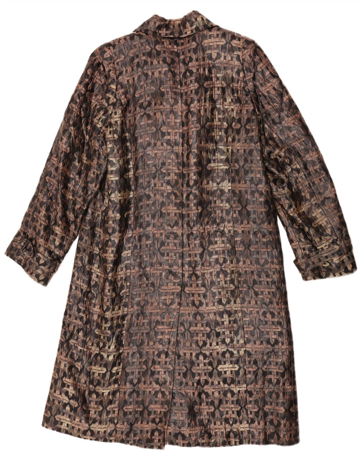 Vintage Damen Zweireihiger Mantel UK 14 Mittelbraun Geometrisch