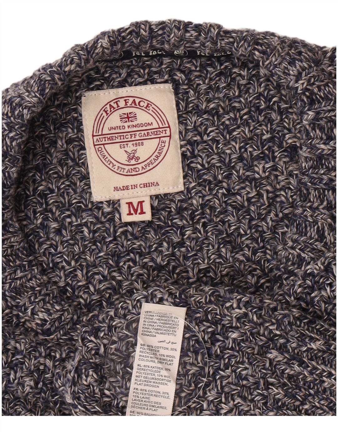 Fat Face Herren-Pullover mit Rundhalsausschnitt, mittelblau gefleckte Baumwolle
