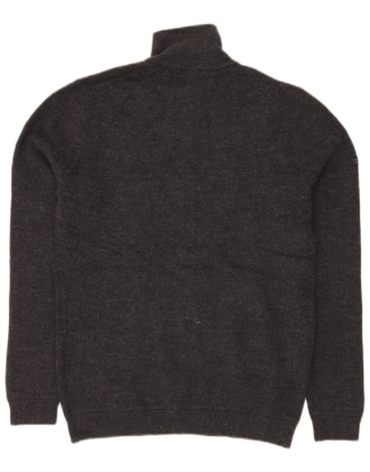 SUPERDRY Herren-Pullover mit Reißverschluss am Hals, mittelgraue Merinowolle