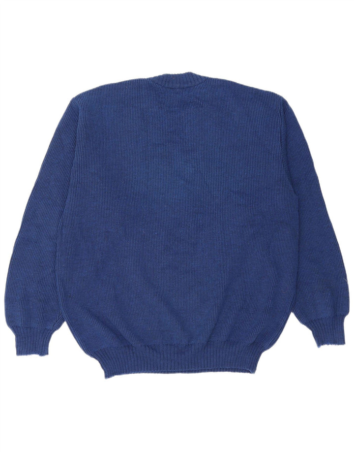 Vintage Herren Pullover mit Rundhalsausschnitt, groß, blau, Argyle/Diamant