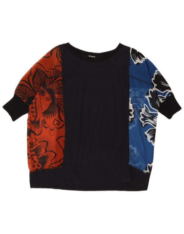 Desigual Damen Übergroßes Grafik-T-Shirt-Oberteil UK 10 Small Black Floral