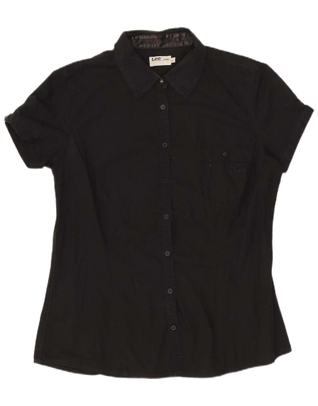 LEE Damen Kurzarmhemd UK 16 Large Schwarz Baumwolle