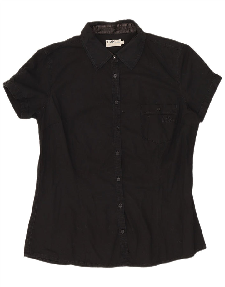LEE Damen Kurzarmhemd UK 16 Large Schwarz Baumwolle