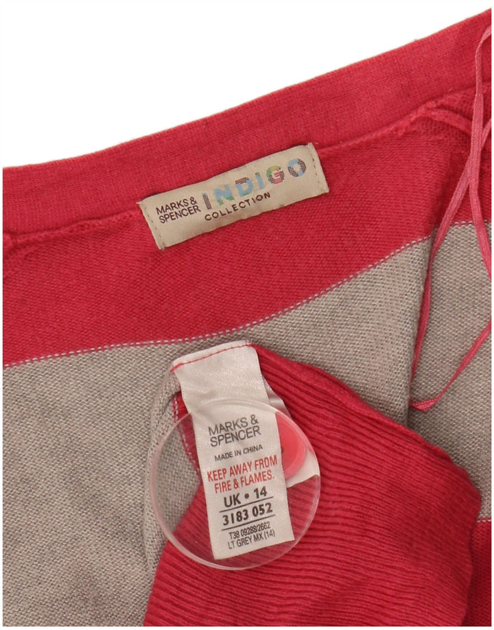 Marks & Spencer Damen Longline-Cardigan-Pullover UK 14 Mittelrosa gestreift