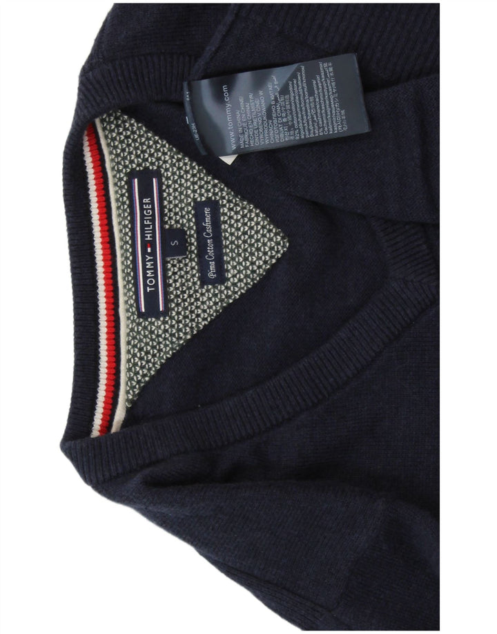 TOMMY HILFIGER Herren-Pullover mit V-Ausschnitt, Größe S, marineblaue Baumwolle