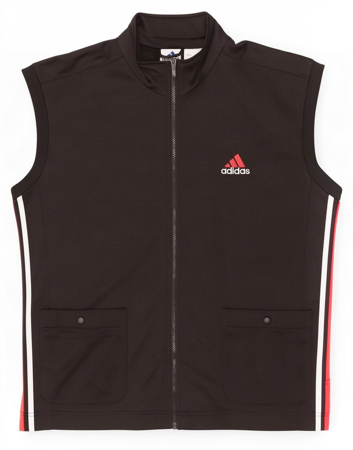 Adidas Herren-Trainingsanzug, ärmellos, Jacke, groß, aus schwarzem Polyester