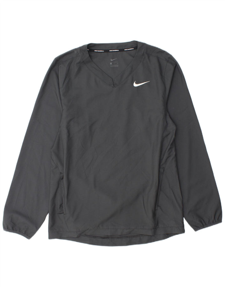 Nike Herren-Baseball-Oberteil, langärmlig, klein, grau, Polyester