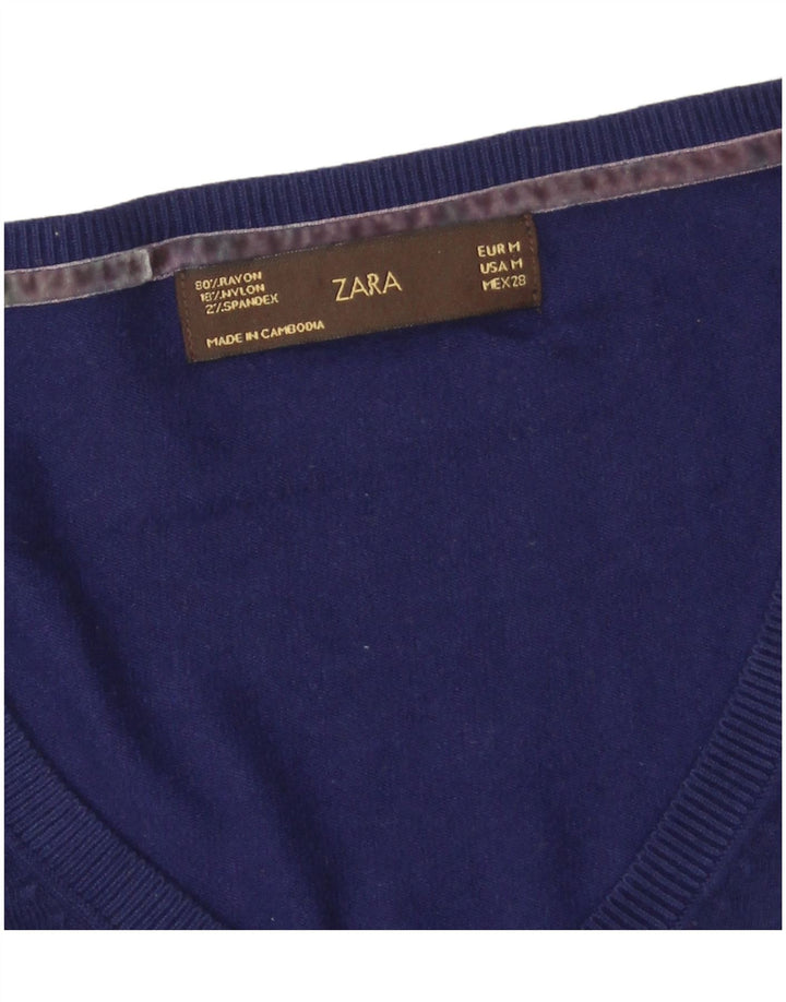 Zara Damen-Pullover mit V-Ausschnitt, UK 12, mittleres Marineblau aus Viskose