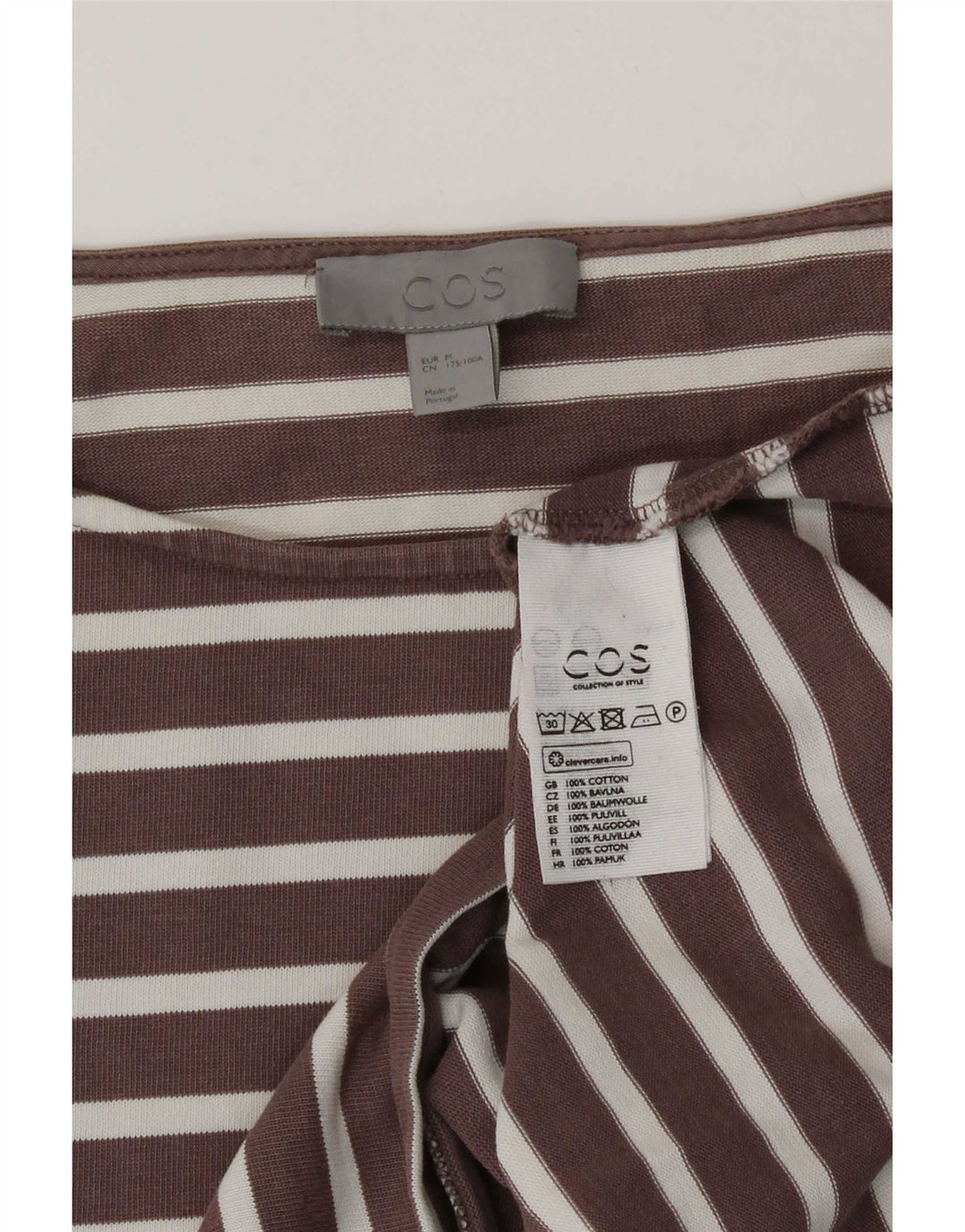 Cos Damen T-Shirt Top UK 14 Mittelbraun gestreift aus Baumwolle