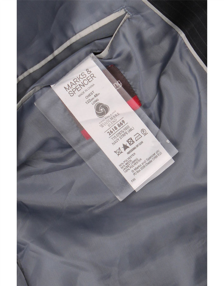 Marks & Spencer Herren Longline Blazer Jacke UK 48 2XL Marineblau Nadelstreifen