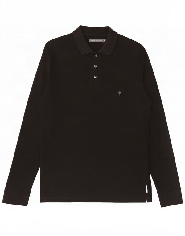 French Connection Herren-Langarm-Poloshirt aus mittelschwarzer Baumwolle